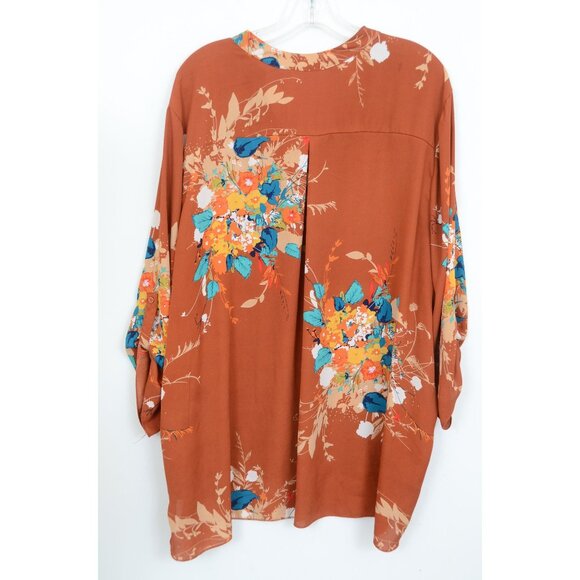 Liberty Love Plus Size 3XL Floral Roll Tab Sleeve V-Neck Forest Fairy Colorful - Picture 5 of 12